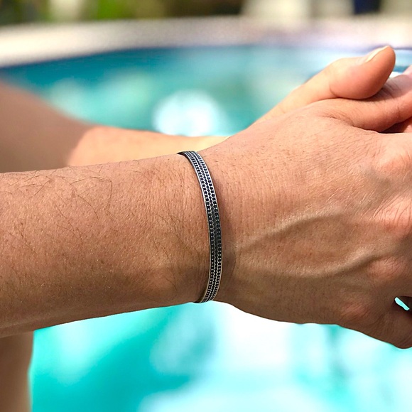 Tesoro Del Sol Other - Oxidized Sterling Silver Scalloped Open Cuff Bangle Handmade - 5.6mm Wide